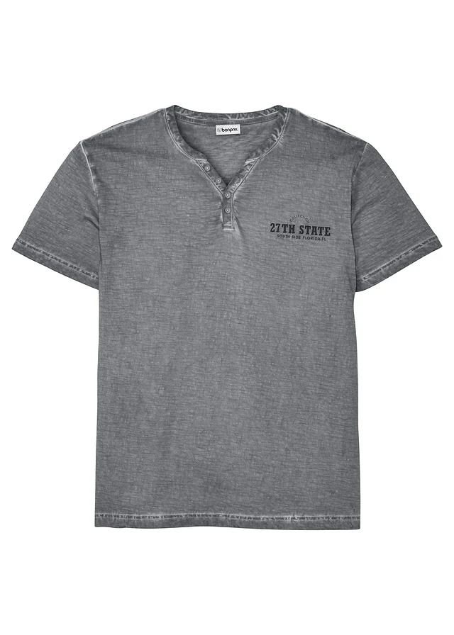 Henley shirt van biologisch katoen in washed out look, korte mouw