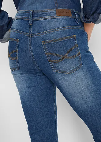 Džíny Slim Fit, Mid Waist, zkrácené • modrá used • bonprix obchod