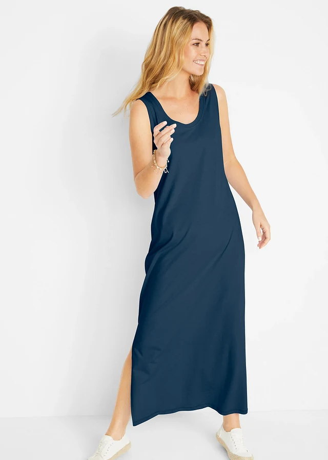 Aansluitende jersey jurk, Kleur: donkerblauw gemêleerd
