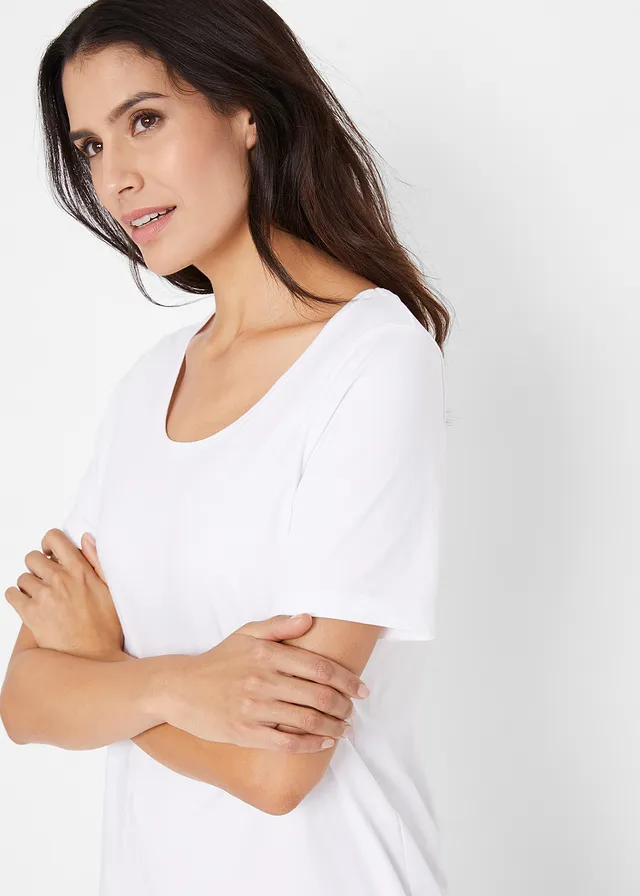 Lang basic T-shirt (set van 2) • donkerblauw/wit • bonprix online shop