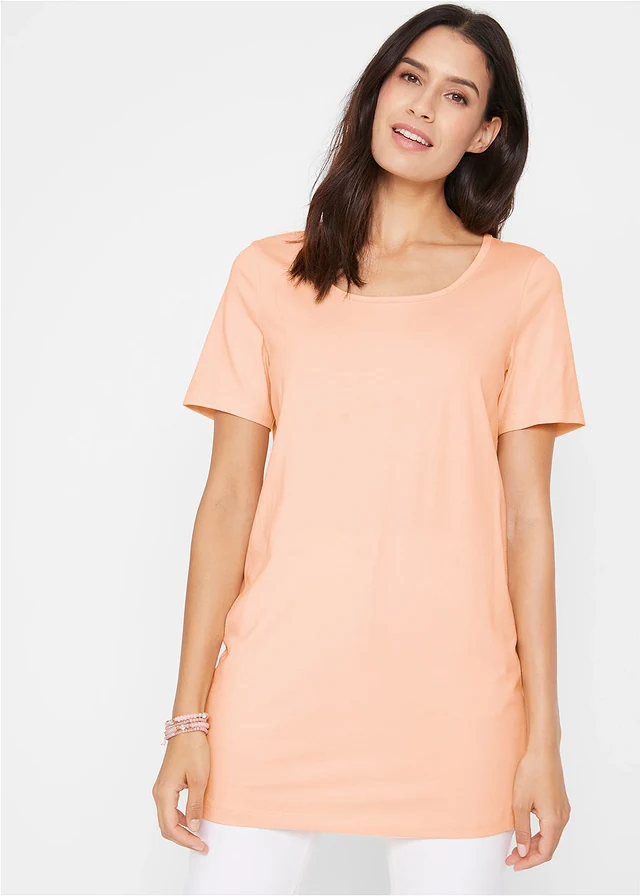 Lang basic T-shirt (set van 2), Kleur: indigo-licht perzik