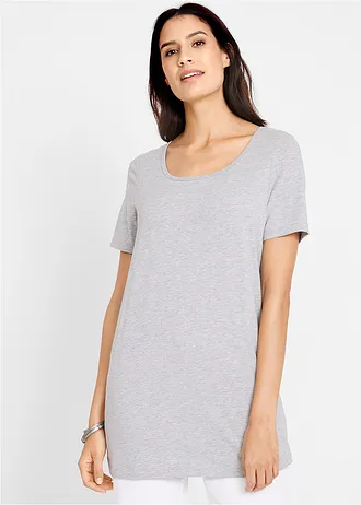 Lang basic T-shirt (set van 2), Kleur: zwart-lichtgrijs gemêleerd