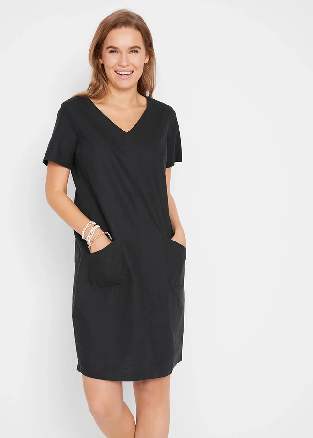 Robe courte en lin majoritaire, Couleur: noir