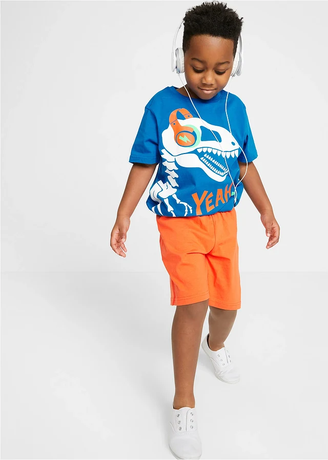 Jongens shortama van katoen (2-dlg. set), Kleur: azuurblauw-oranje