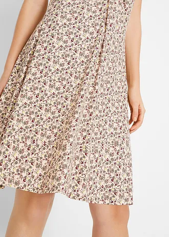 Rochie jerse până la genunchi din amestec de viscoză • roz piersică deschis cu floricele • magazin bonprix