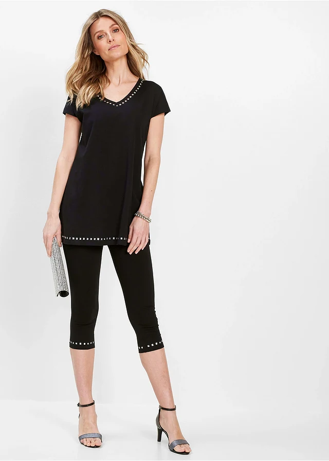Legging corsaire, Couleur: noir-argenté