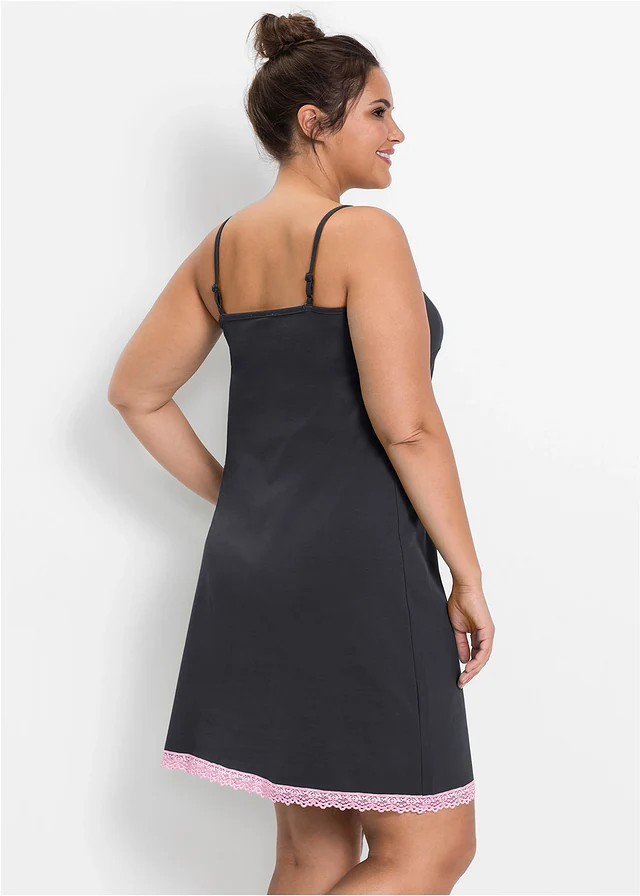 Nuisette courte avec dentelle, Couleur: gris/rose