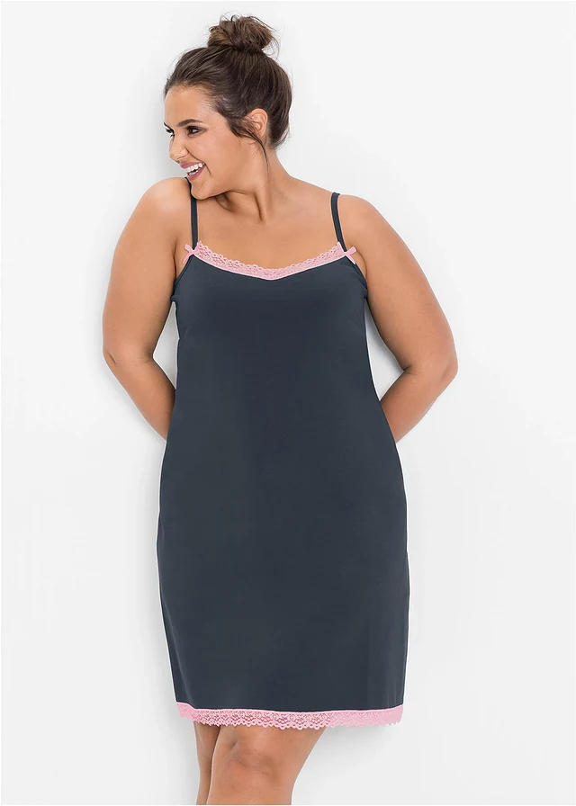 Nuisette courte avec dentelle, Couleur: gris/rose