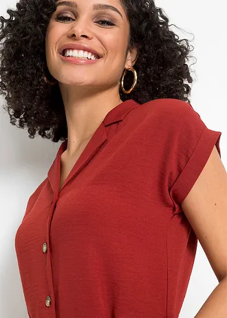 Blúzkové šaty s opaskom na zaviazanie • hrdzavo červená • obchod bonprix