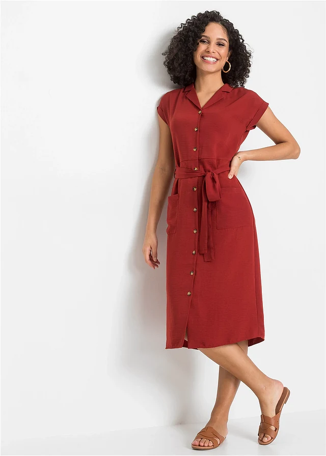 Robe-chemise avec lien à nouer, Couleur: rouille