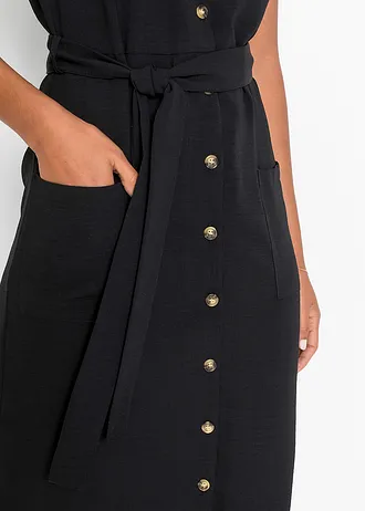 Robe-chemise avec lien à nouer • noir • Boutique bonprix