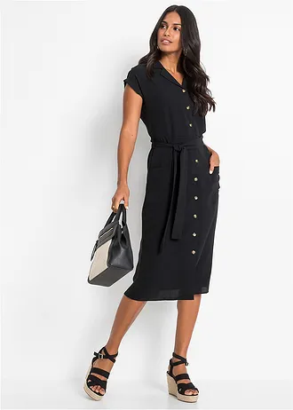 Blousejurk met strikceintuur, Kleur: zwart