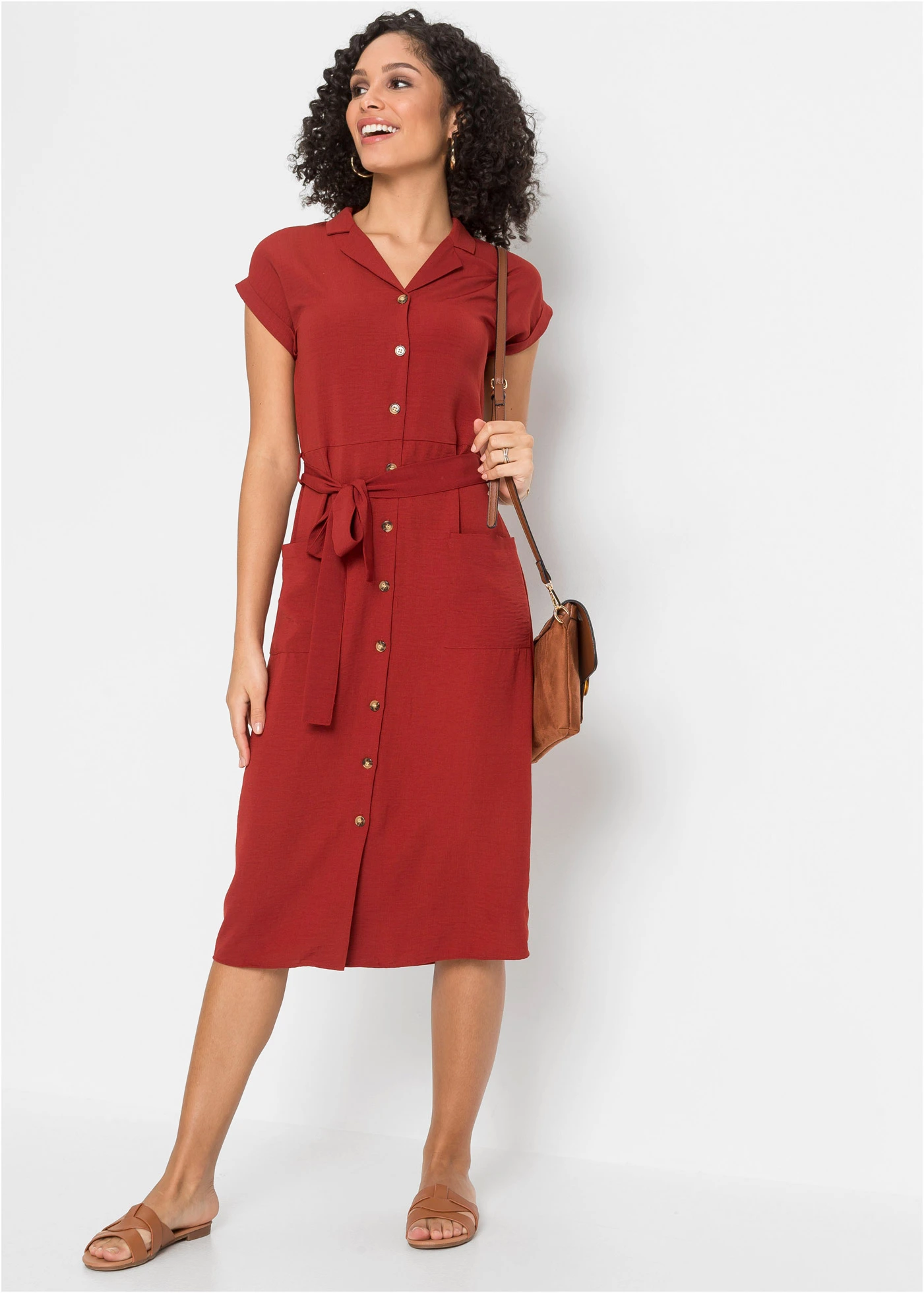 Robe-chemise avec lien à nouer • rouille • Boutique bonprix