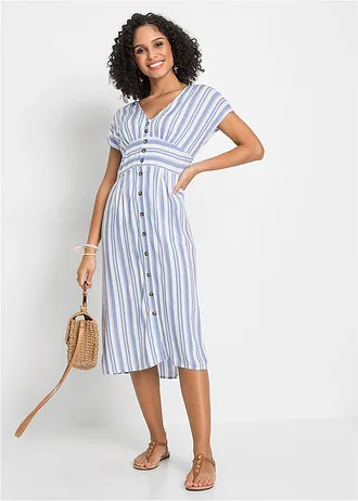 Robe en viscose douce, Couleur: bleu clair-blanc rayé