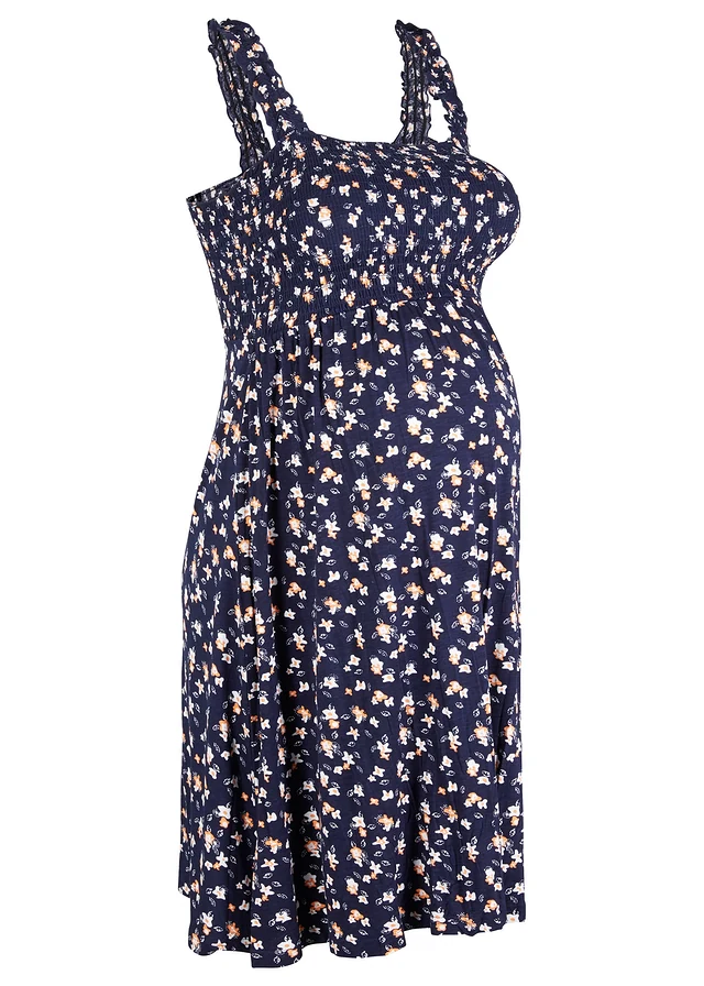 Robe de grossesse en viscose douce, Couleur: bleu foncé imprimé