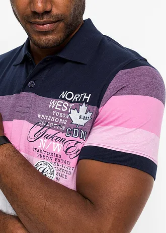Jersey poloshirt van puur katoen, korte mouw • donkerblauw/pink • bonprix online shop