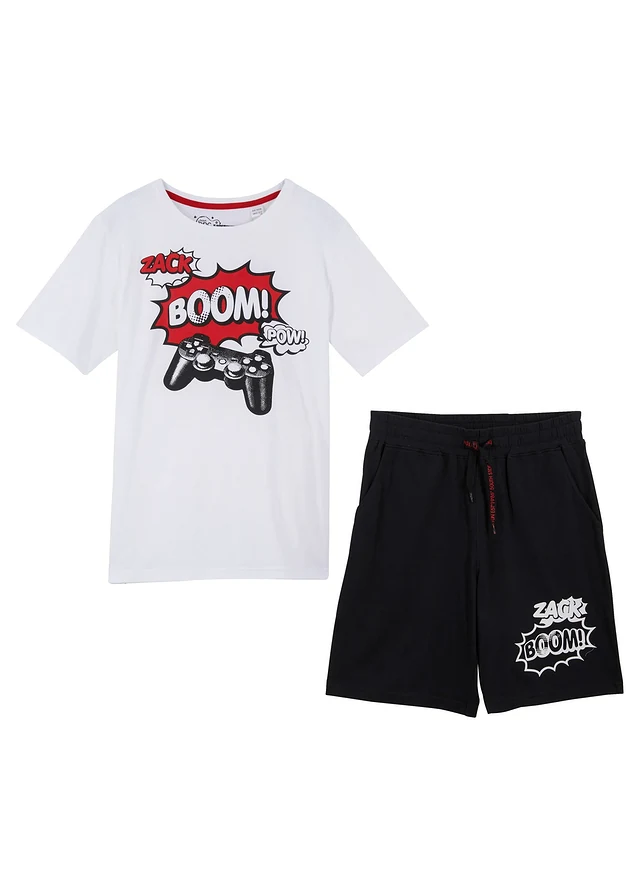 T-shirt en bermuda van biologisch katoen (2-dlg. set) • wit+zwart • product-page.page-title-suffix