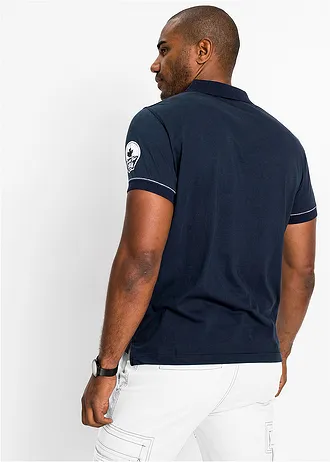 Jersey poloshirt, korte mouw, Kleur: donkerblauw met print