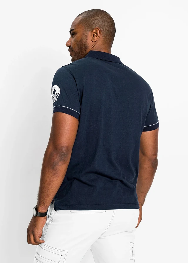 Jersey poloshirt, korte mouw, Kleur: donkerblauw met print