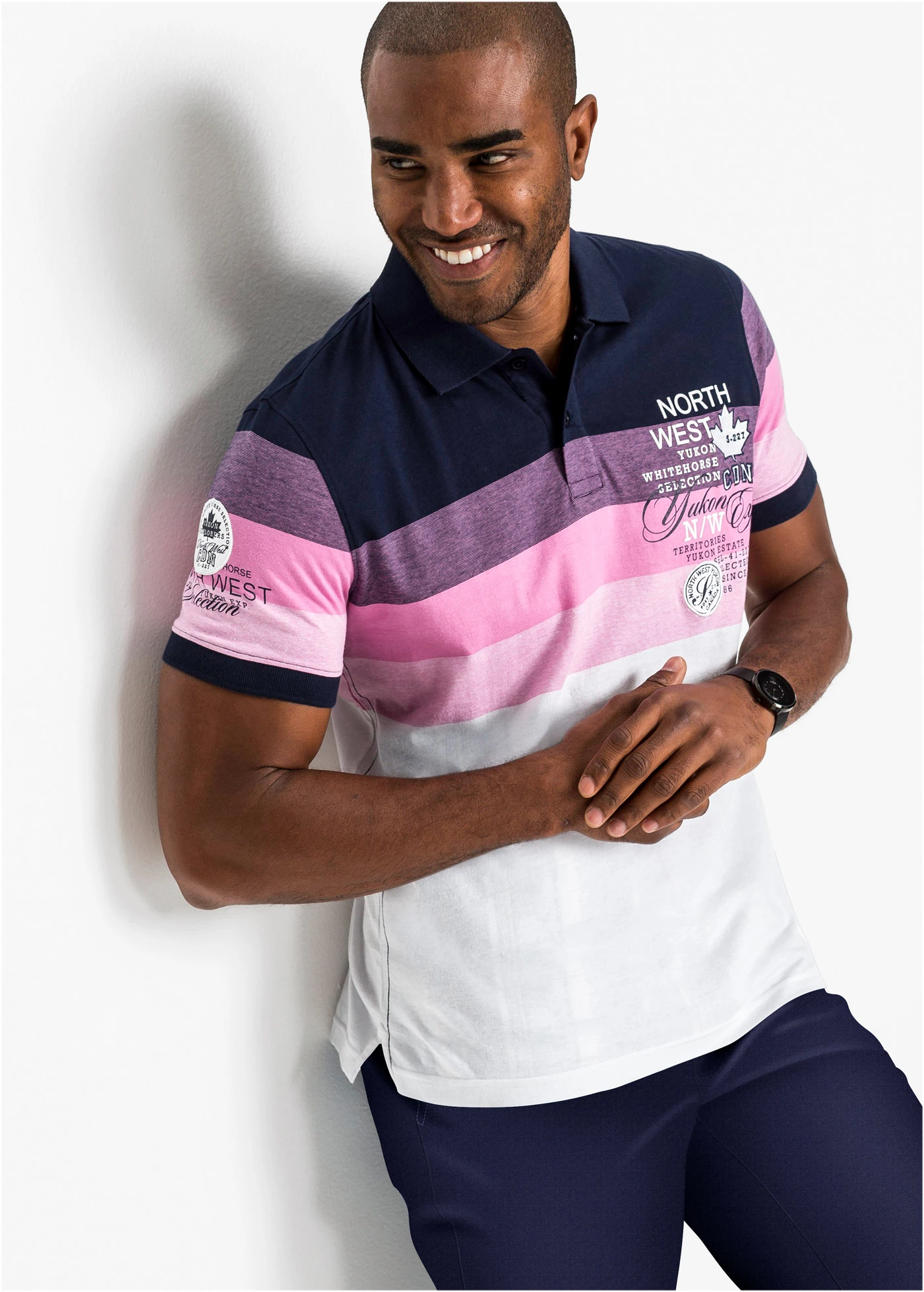 Polo tričko s krátkymi rukávmi, z čistej bavlny • tmavomodrá/cyklámenová • obchod bonprix