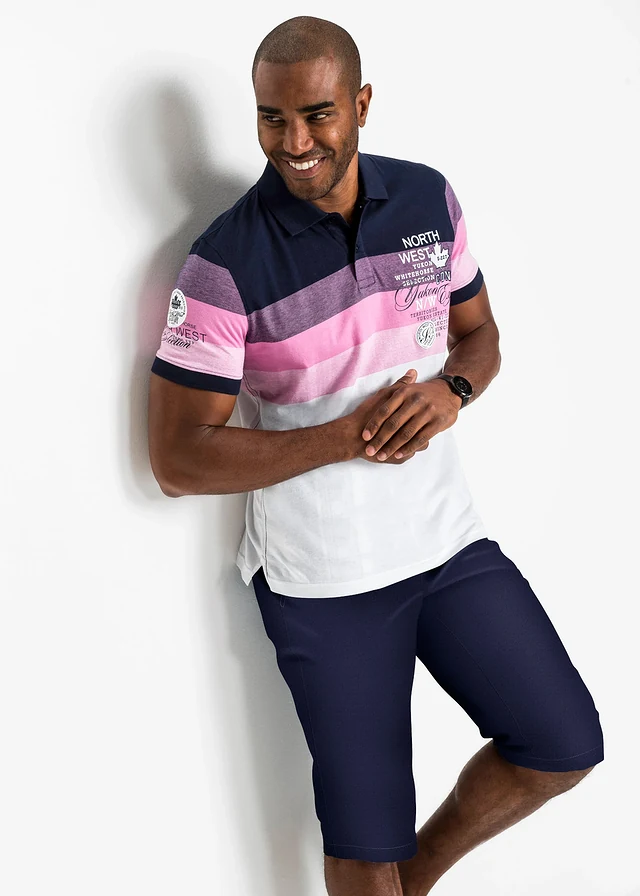 Jersey poloshirt van puur katoen, korte mouw • donkerblauw/pink • product-page.page-title-suffix