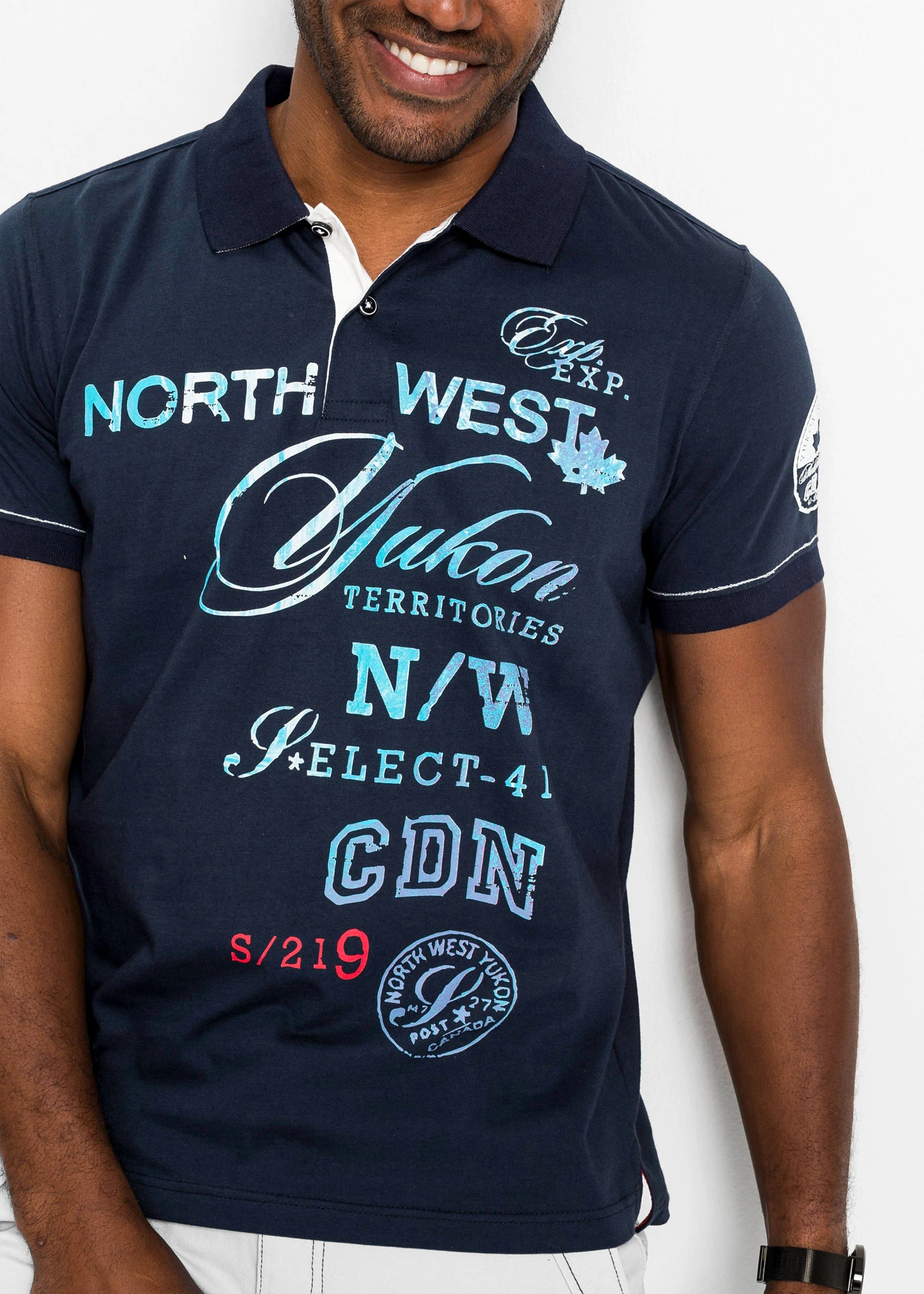 Polo en jersey • bleu foncé imprimé • Boutique bonprix