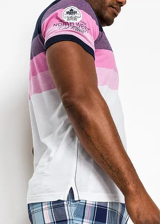 Bluză polo jerse din bumbac organic 100%, cu mâneci scurte • bleumarin/pink • magazin bonprix