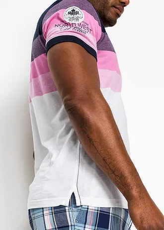 Jersey poloshirt van puur katoen, korte mouw • donkerblauw/pink • bonprix online shop