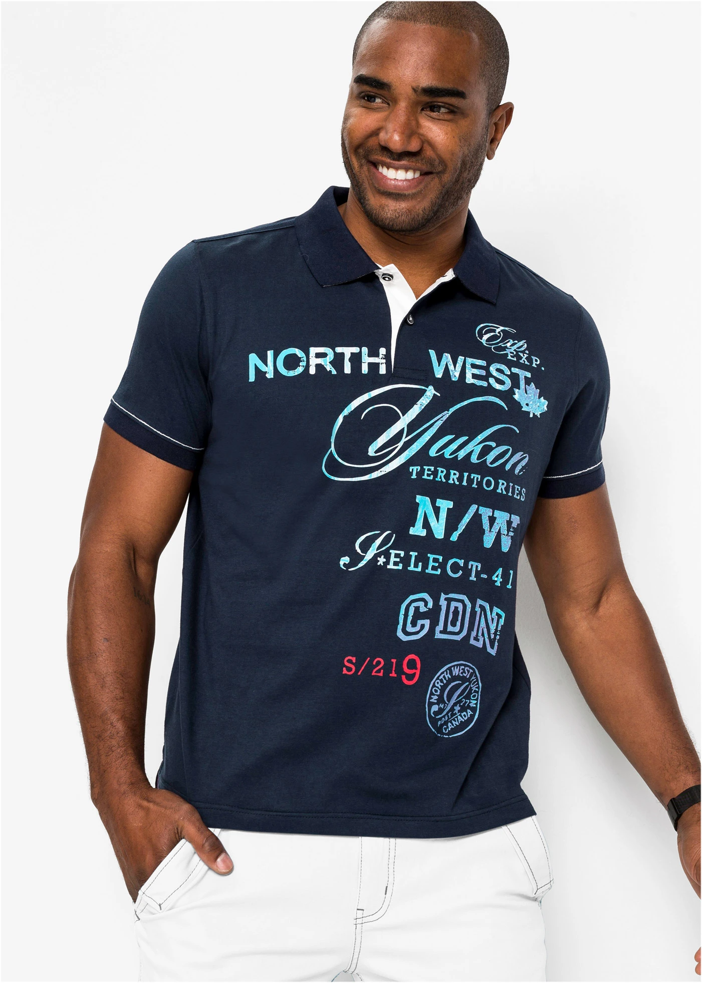 Polo en jersey • bleu foncé imprimé • Boutique bonprix