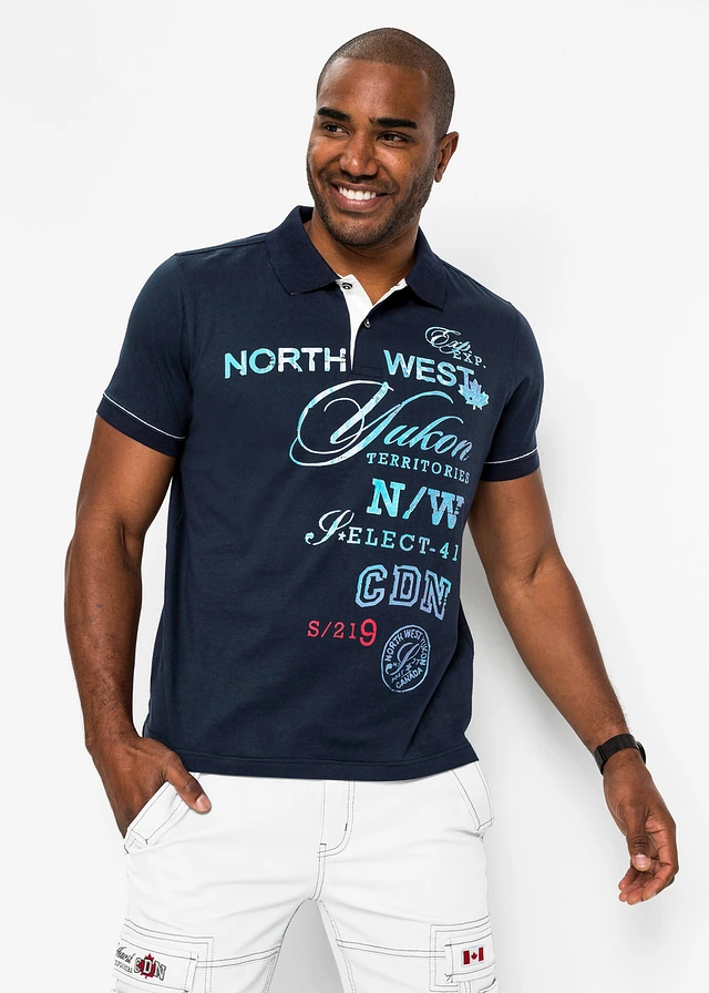Polo en jersey, Couleur: bleu foncé imprimé