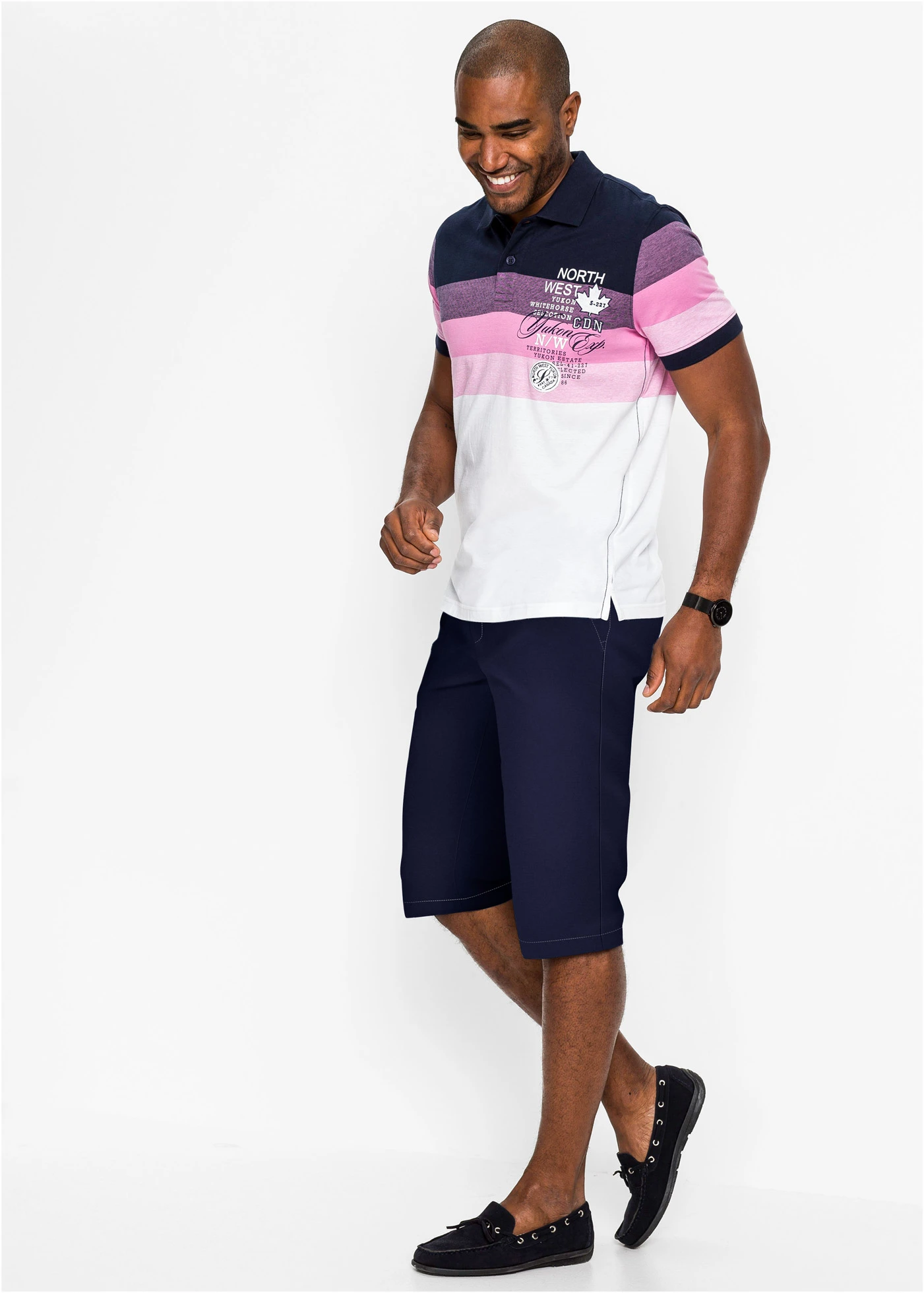 Polo en jersey 100% coton • bleu foncé-fuchsia • Boutique bonprix