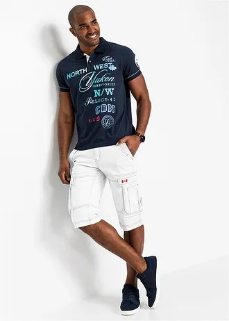 Jersey poloshirt, korte mouw, Kleur: donkerblauw met print