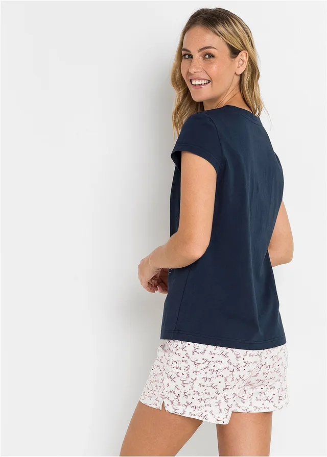 Pyjashort 100% coton, Couleur: bleu foncé/blanc imprimé