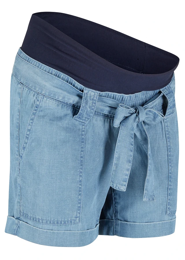 Lichte zwangerschapsshort met Lyocell en linnen, Kleur: lichtblauw denim