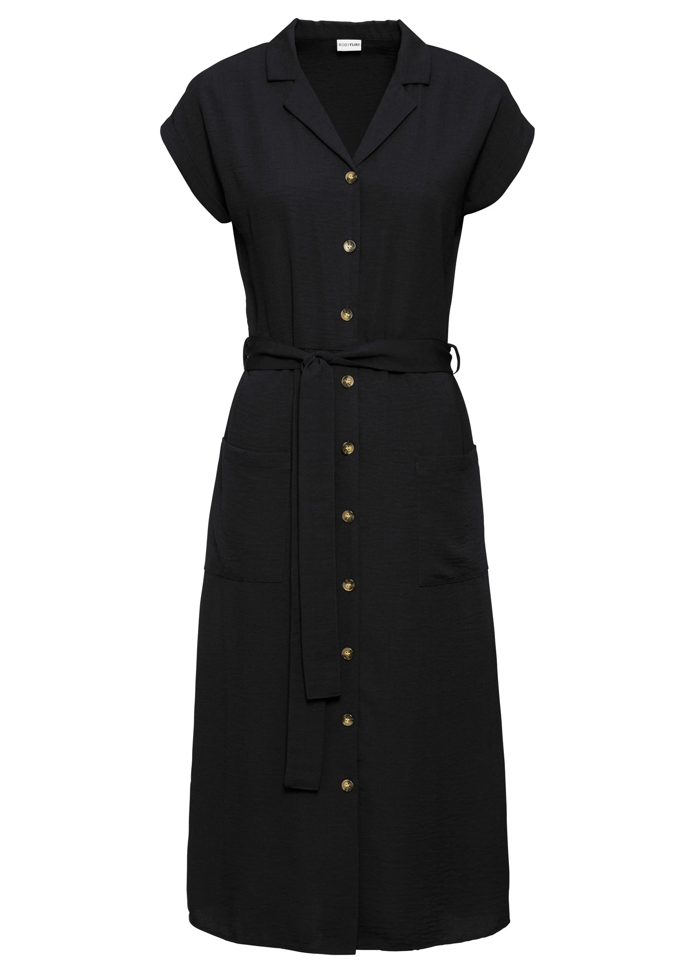 Robe-chemise avec lien à nouer • noir • Boutique bonprix