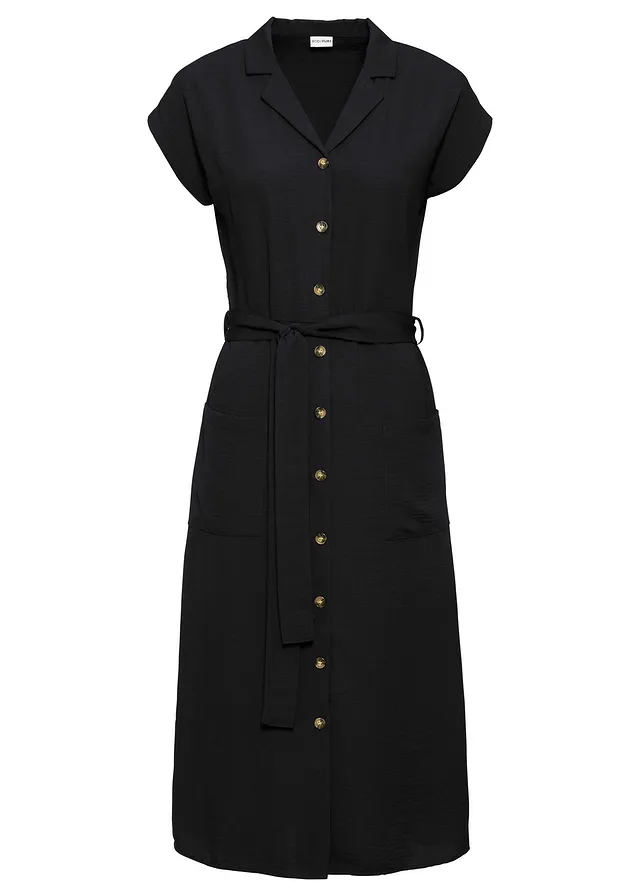 Robe-chemise avec lien à nouer • noir • Boutique bonprix