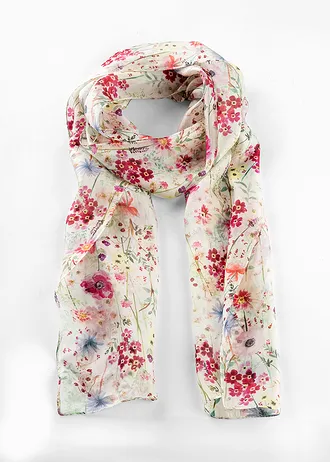 Zijden sjaal • crème gebloemd • bonprix online shop