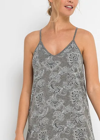 Chemise de nuit à bretelles spaghetti • gris chiné-blanc à motif • Boutique bonprix