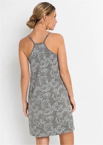 Chemise de nuit à bretelles spaghetti • gris chiné-blanc à motif • Boutique bonprix