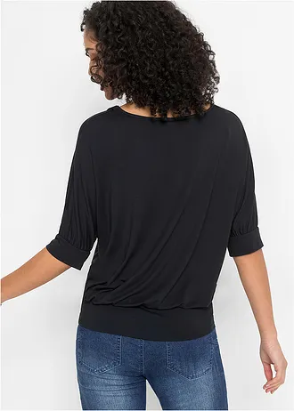 T-shirt fluide en viscose extensible, Couleur: noir métallisé
