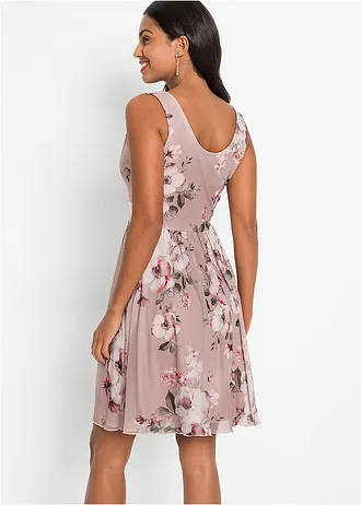 Mini jurk met printed mesh, Kleur: roze gebloemd