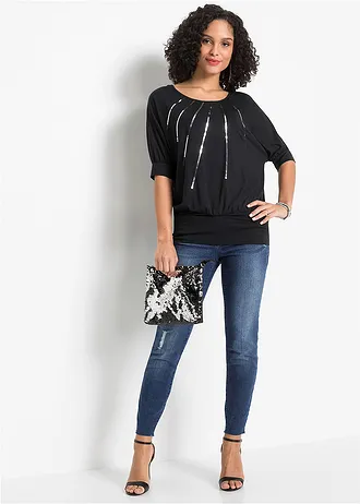 Shirt in een soepele viscosemix, Kleur: zwart metallic