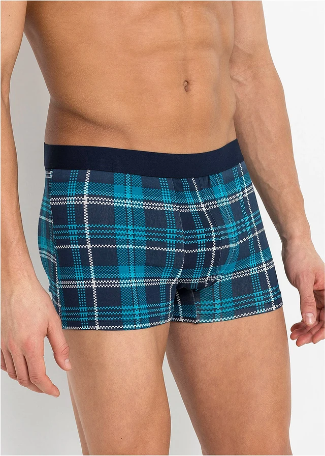 Lot de 3 boxers coton, Couleur: bleu carreaux + turquoise