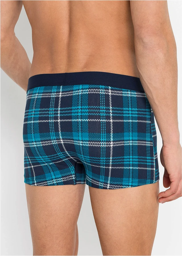 Lot de 3 boxers coton, Couleur: bleu carreaux + turquoise