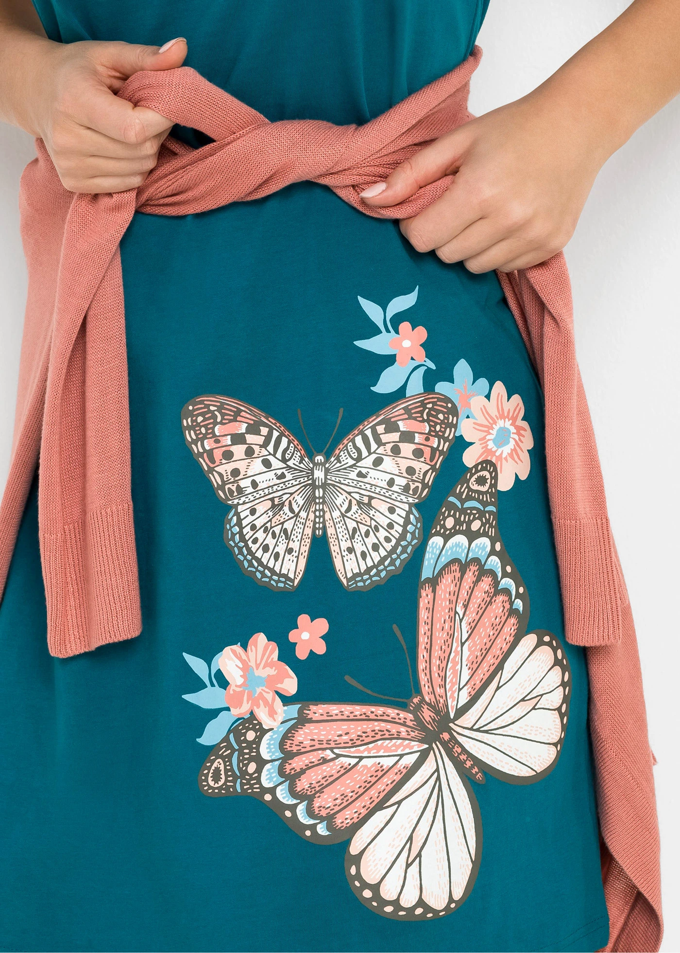 Kort nachthemd van puur katoen • zeeturkoois met print • bonprix online shop