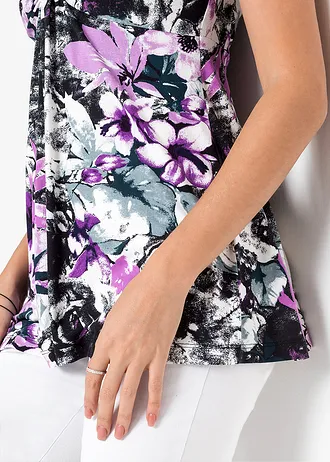 Tričko z viskózové směsi • černá s květy • bonprix obchod