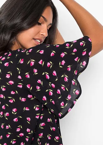 Tunică din viscoză 100% • negru înflorat • magazin bonprix
