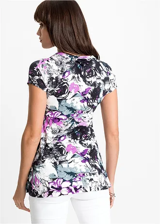 Shirt in een viscosemix, Kleur: zwart gebloemd