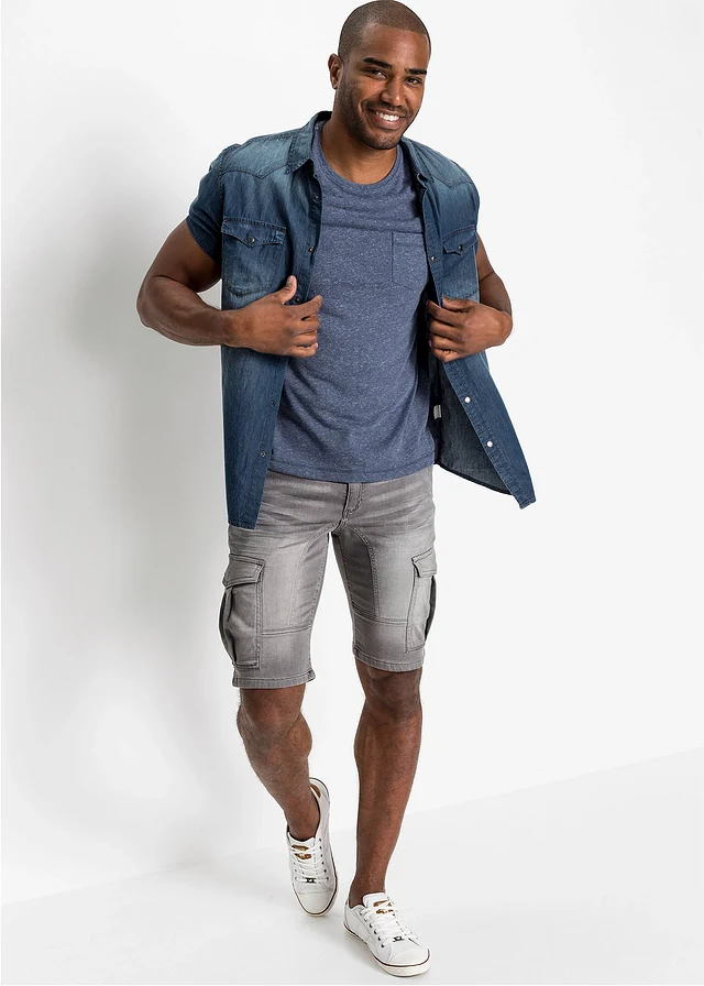 Spijkeroverhemd met korte mouw van biologisch katoen, slim fit • lichtblauw used • product-page.page-title-suffix
