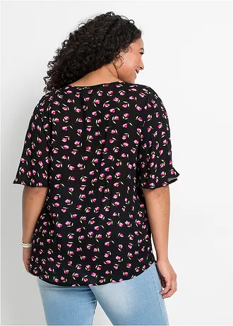 Tunique en viscose, Couleur: noir à fleurs